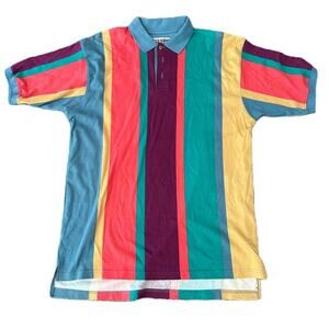 Club Newport 100% cotton striped polo shirt L colorful funky 90s